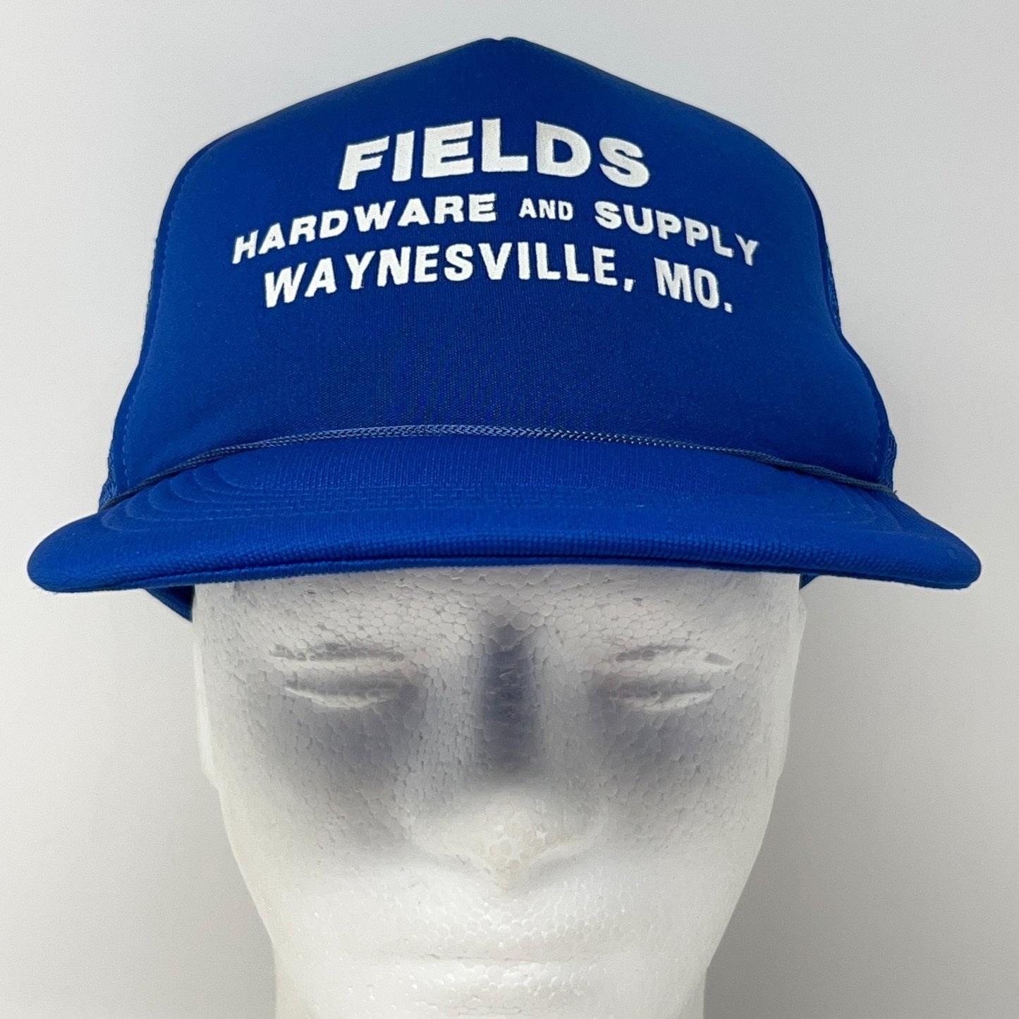 Vintage 80s Fields Hardware Trucker Hat Baseball Cap Waynesville Snapback Blue