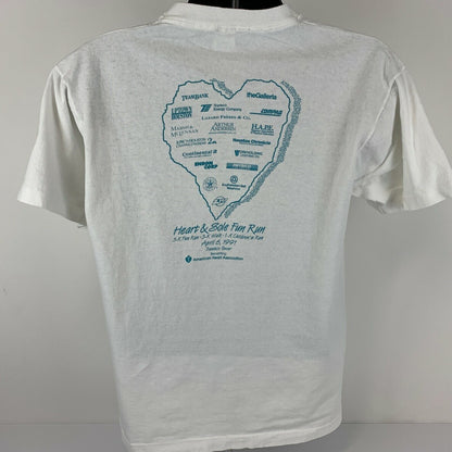 Heart & Sole Fun Run Vintage 90s T Shirt Large Houston Texas Running Mens White