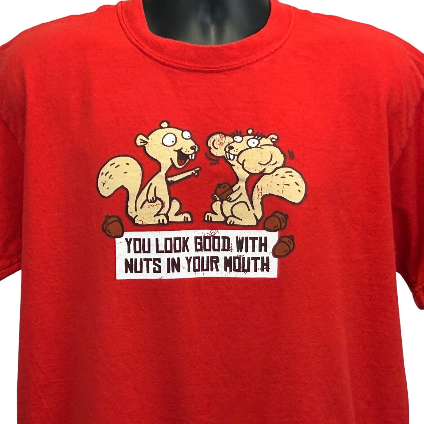 You Look Good With Nuts In Your Mouth T Shirt Large Vintage Y2Ks Funny Mens Red