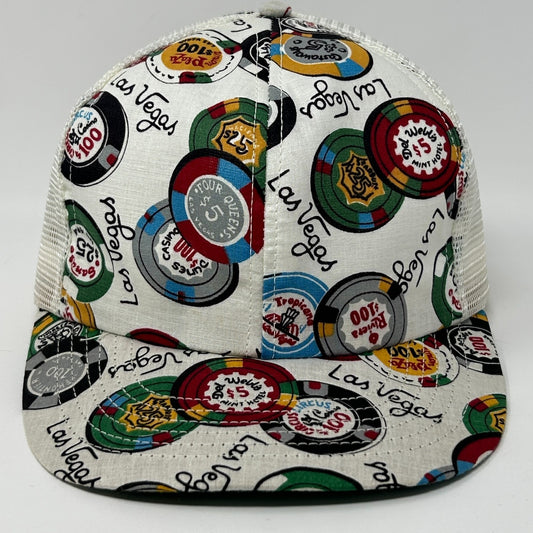 Vintage Las Vegas Poker Chips Trucker Hat Cap White 70s 80s Casino Mesh Snapback - Neon Vintage