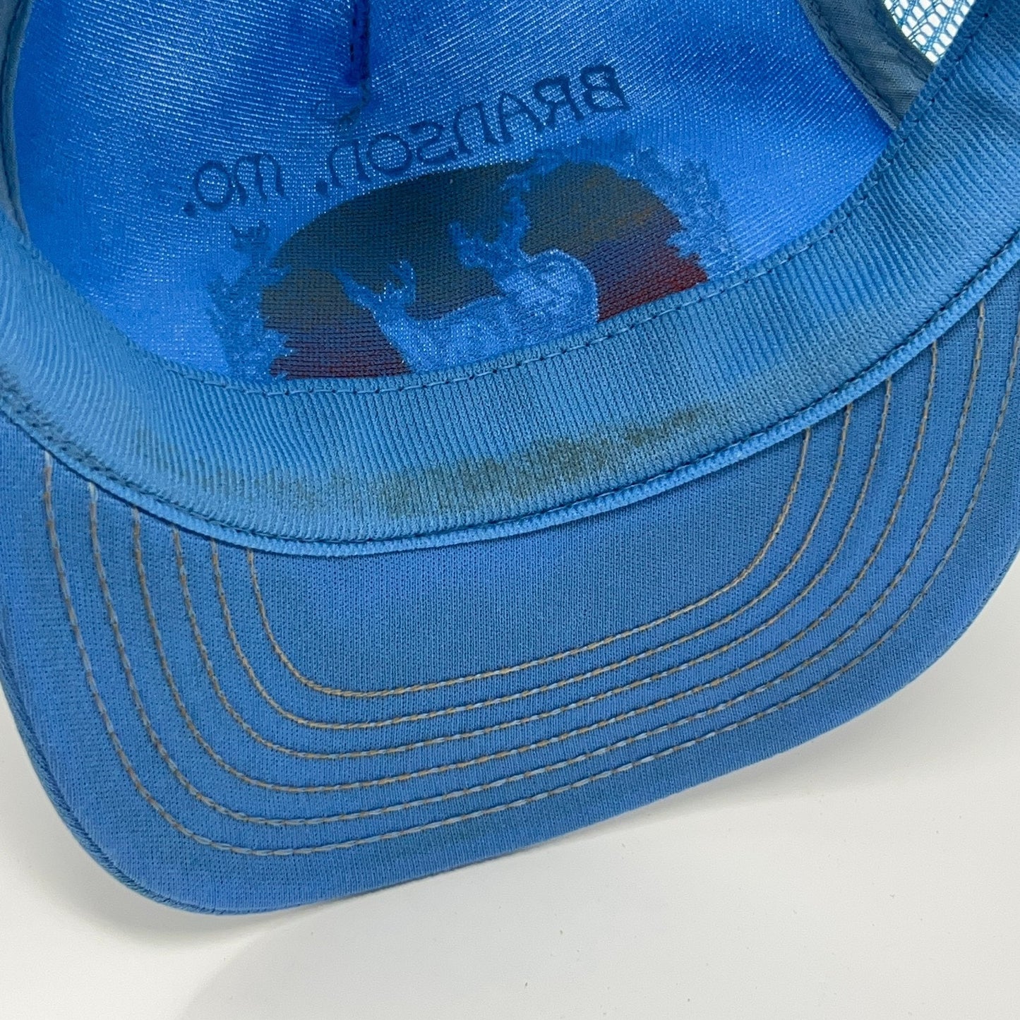 Vintage 80s Branson Missouri Trucker Hat Baseball Cap Hunting Blue Mesh Snapback