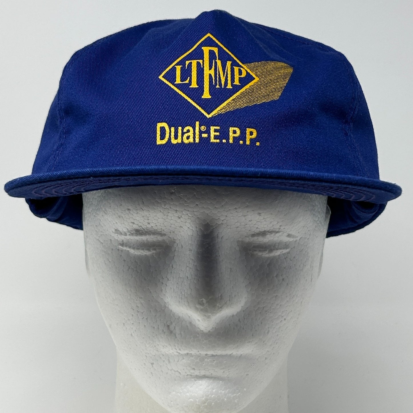 Vintage 80s LTFMP Dual EPP Hat Baseball Cap Ear Flap K Brand USA Snapback Blue