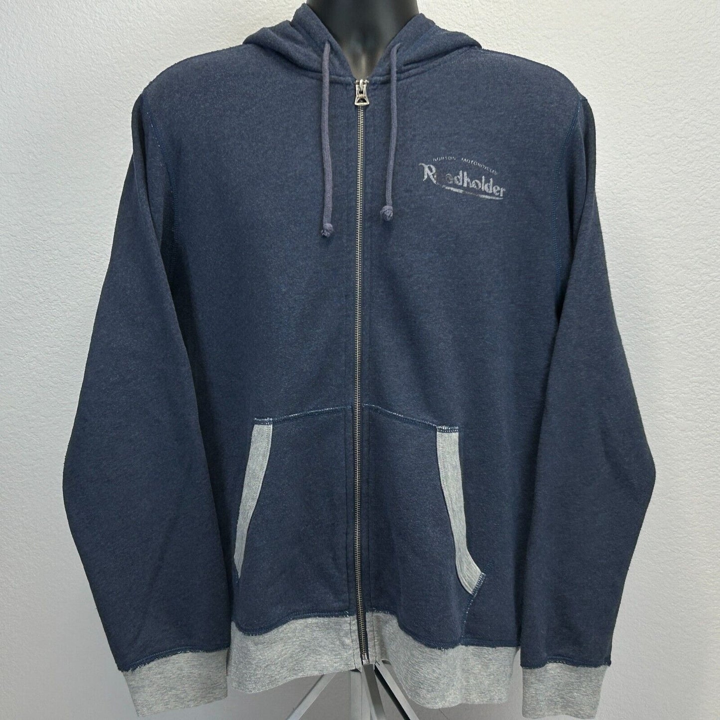 Norton Motorcycles Lucky Brand Hoodie Large Roadholder Bike Sweatshirt Mens Blue