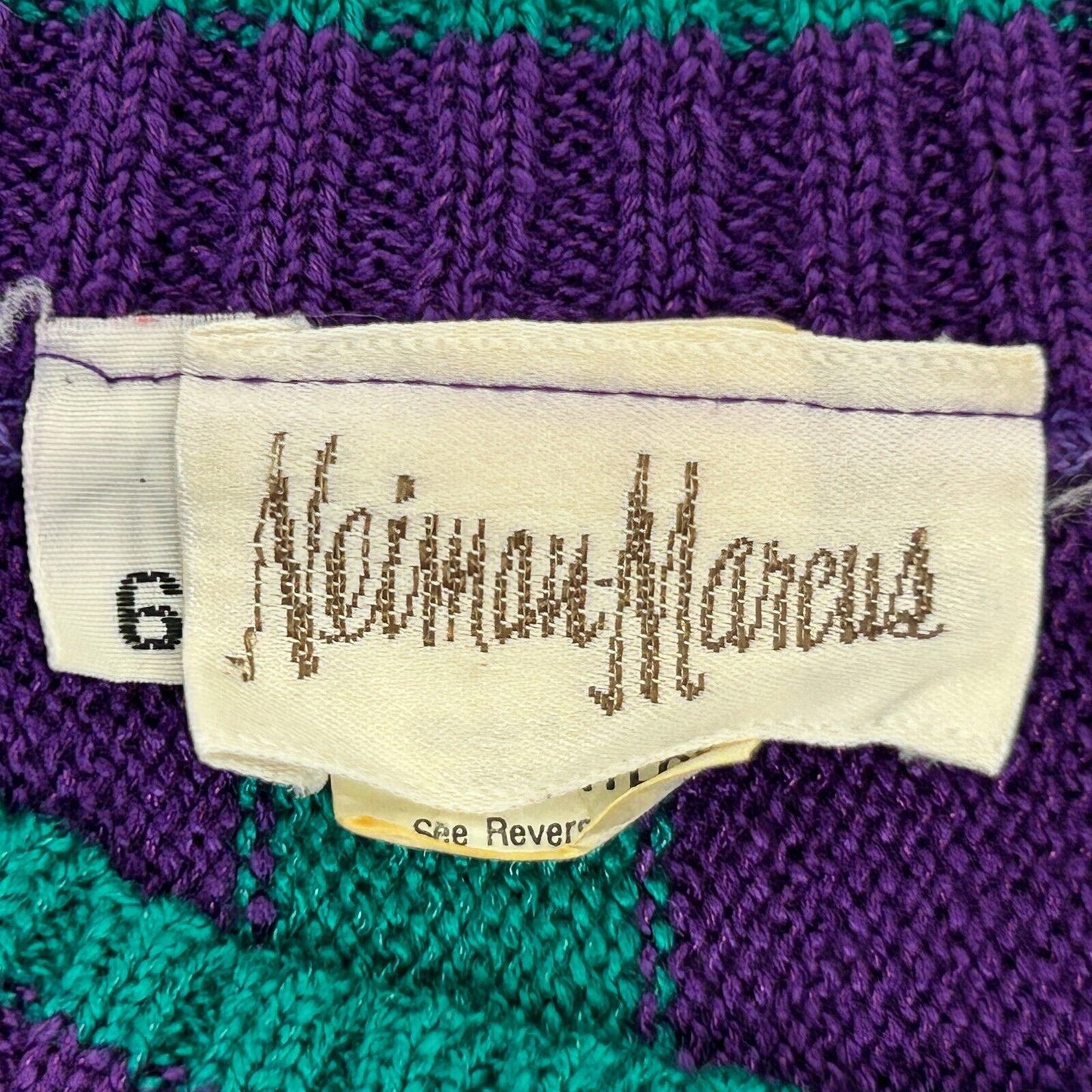 Neiman Marcus Womens Sweater Vintage 80s Purple Green Striped Made In USA Size 6