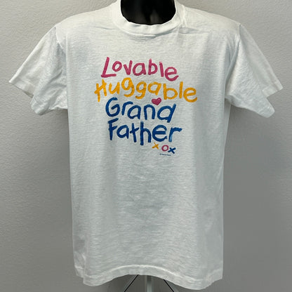 Vintage Loveable Huggable Grandfather T Shirt Mens L Large White 90s Grandpa USA