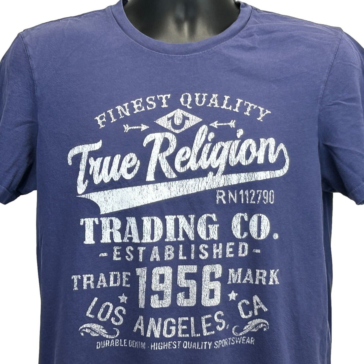 True Religion Trading Co T 恤 中号 洛杉矶 徽标图案 T 恤 男式 蓝色