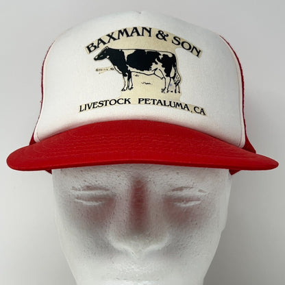Vintage Baxman & Son Livestock Trucker Hat Baseball Cap Petaluma Snapback Red