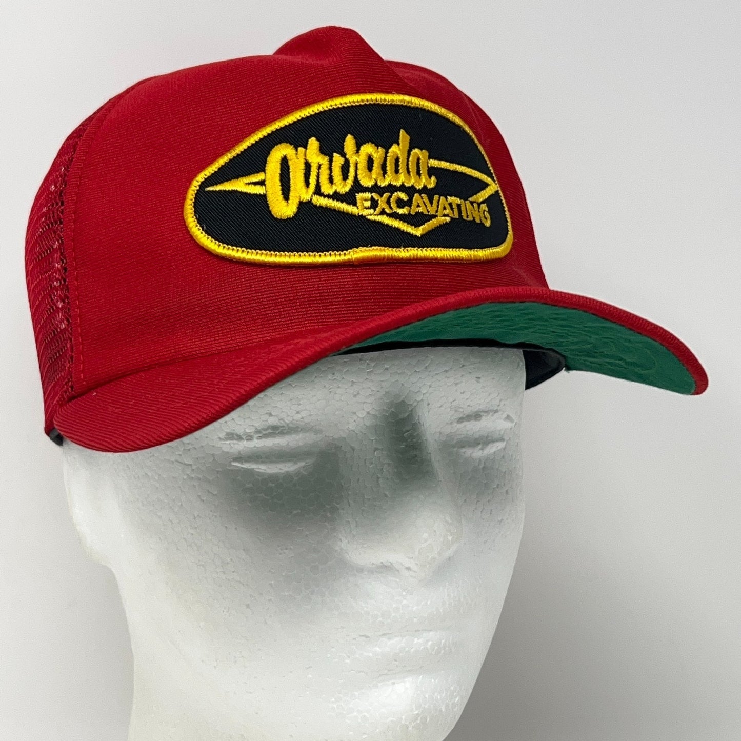 Vintage 80s Arvada Excavating Trucker Hat Baseball Cap Colorado USA Snapback Red