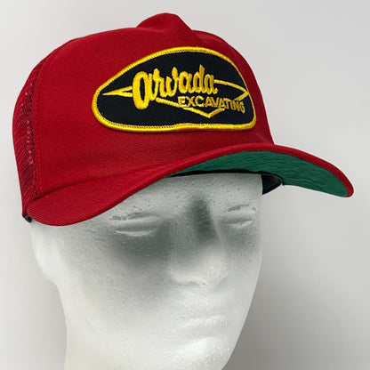 Vintage 80s Arvada Excavating Trucker Hat Baseball Cap Colorado USA Snapback Red