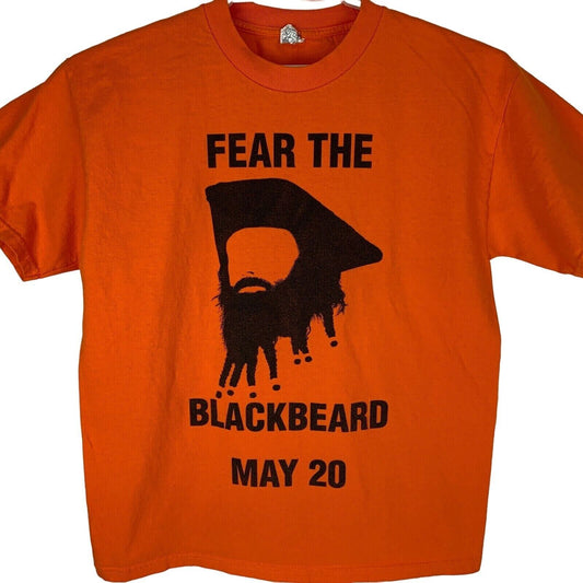 Disney Pirates of the Caribbean T Shirt Large Movie Film Blackbeard Mens Orange