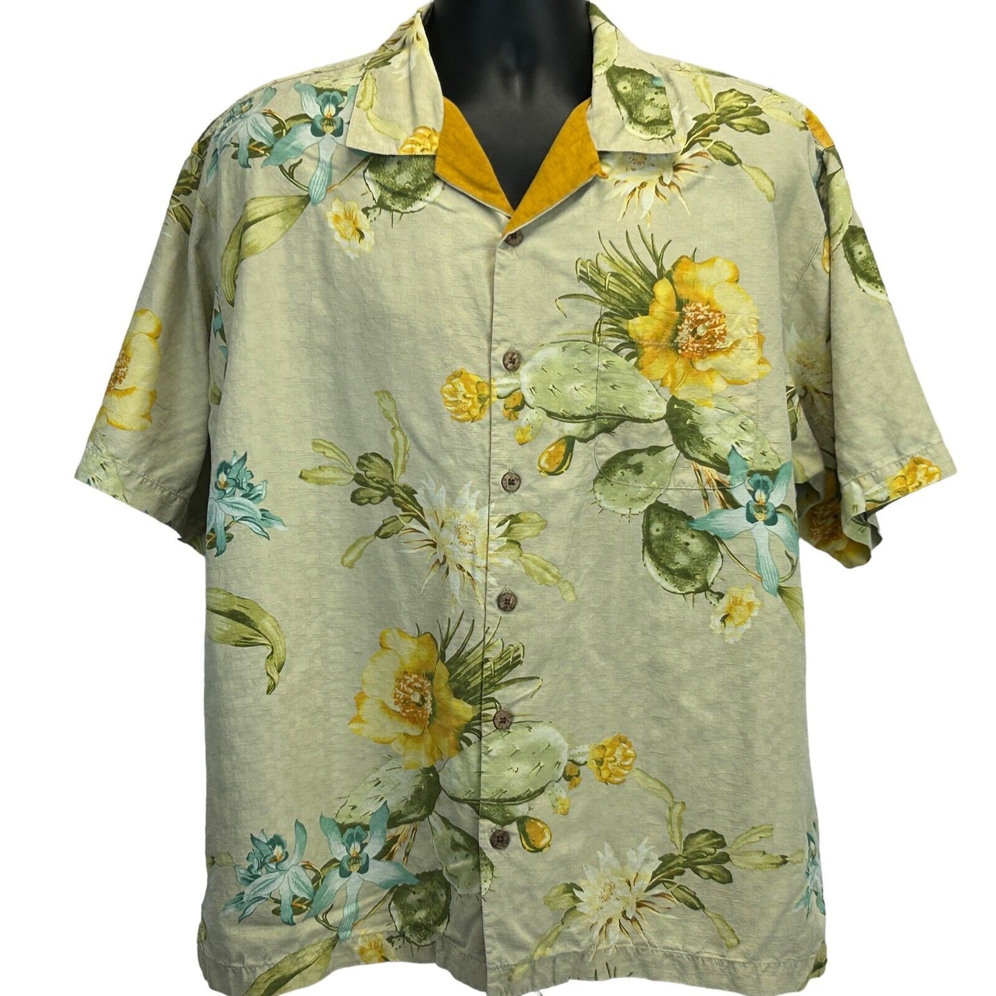 Camisa de campamento hawaiana con botones delanteros de seda Tommy Bahama Flores de cactus beige grande