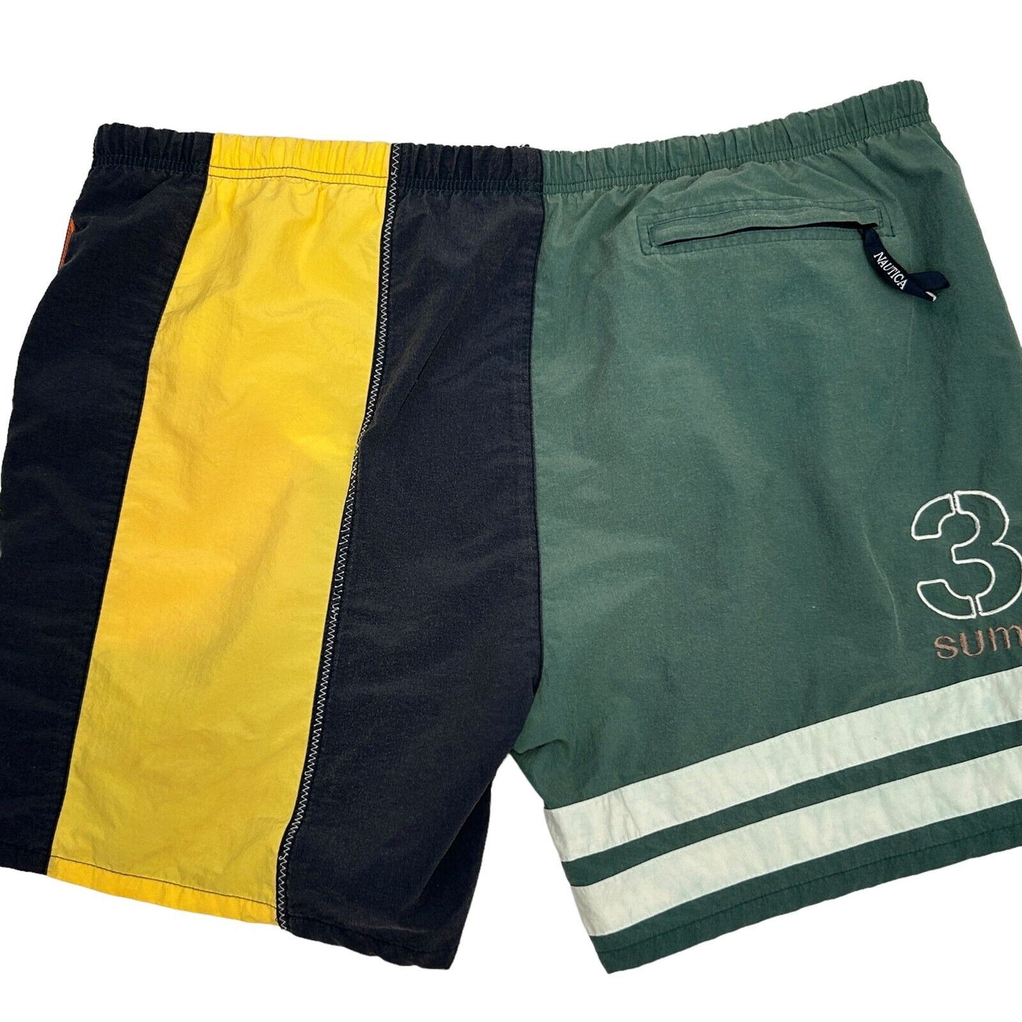 Nautica Vintage 90s Swimming Shorts X-Large Mesh Lined Trunks Mens Green Blue