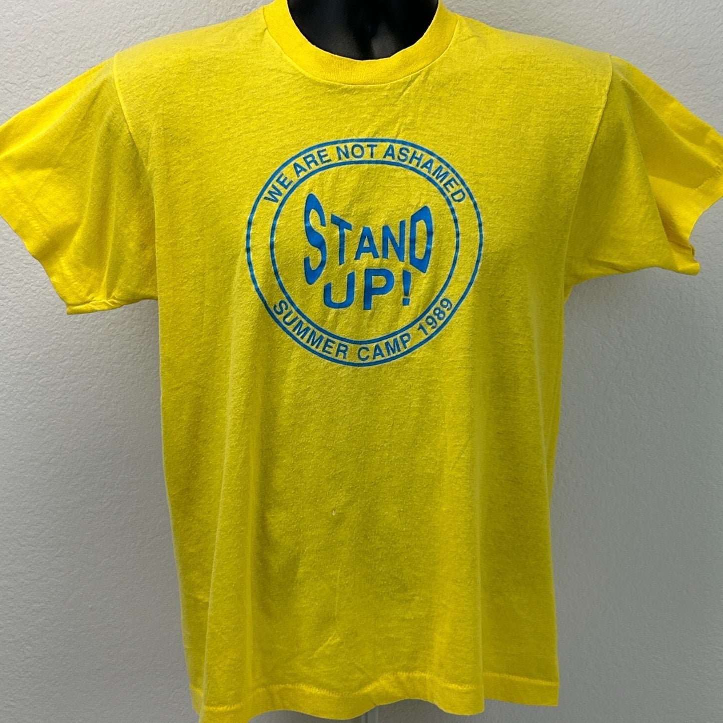 Vintage We Are Not Ashamed Summer Camp T Shirt Mens M Medium Yellow 80s Stand Up