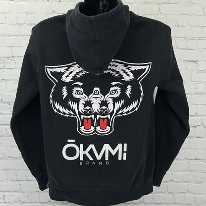 Okami Brand Wolves By Design Hoodie Mens M Medium Black Double Wolf Graphic
