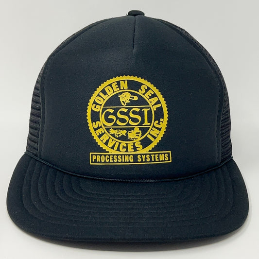 Vintage 80s Golden Seal Services Inc Trucker Hat Baseball Cap Snapback Black