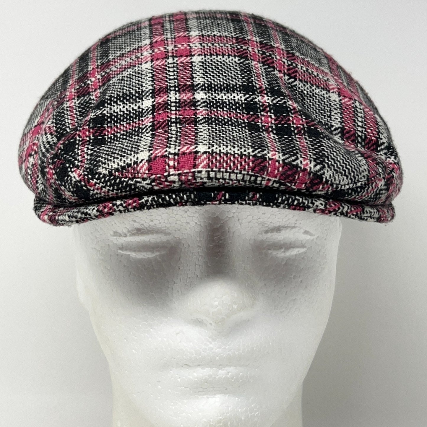 UBI Wool Blend Plaid Flat Cap Hat Ivy Newsboy Cabbie Driving Pink 57cm M Medium