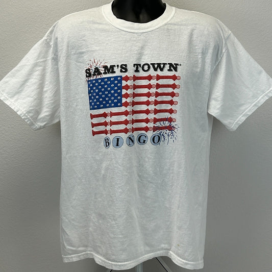 Vintage Sams Town Casino Bingo T Shirt Mens XL X-Large White Y2Ks Las Vegas USA