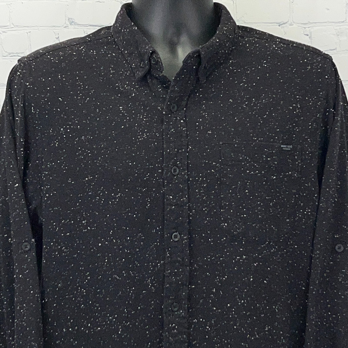 Marc Ecko Cut & Sew Mens Shirt L Large Black Speckled Long Sleeve Button Up