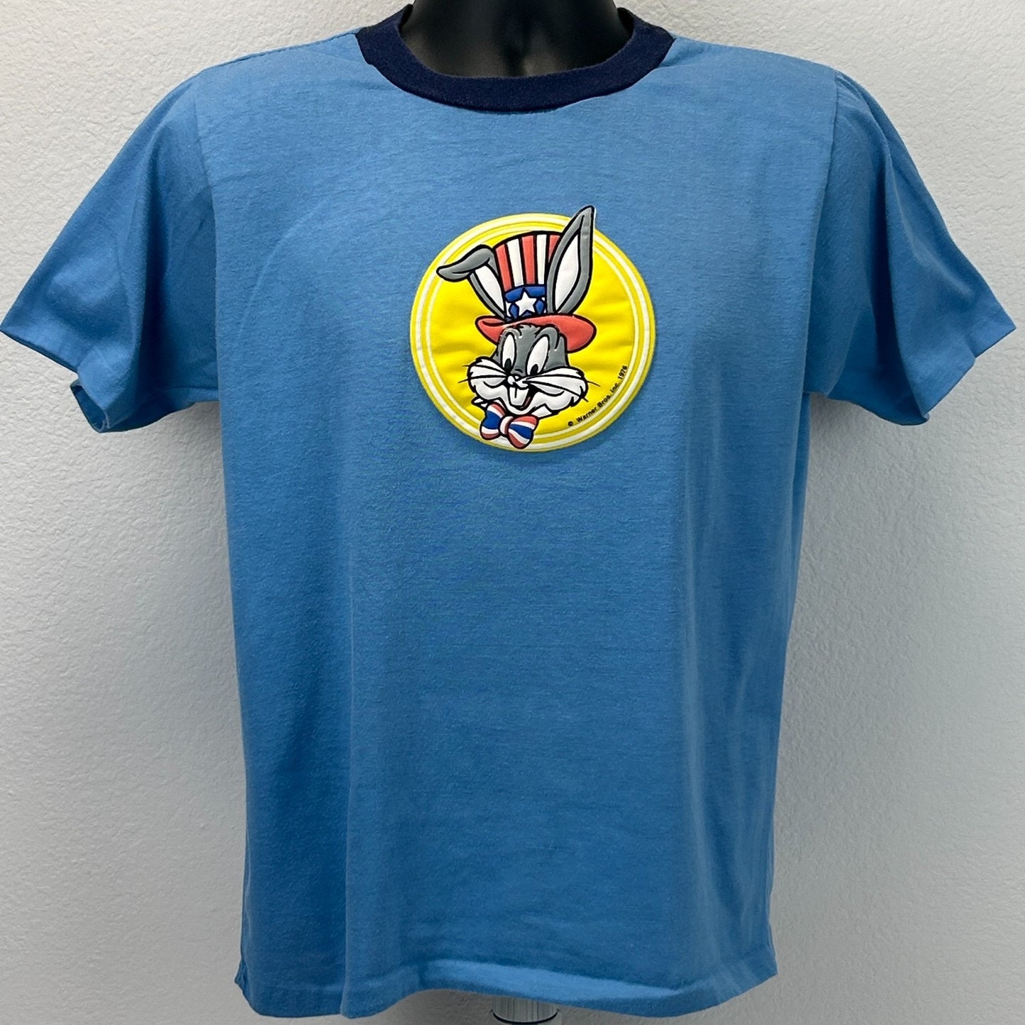 Vintage 70s Bugs Bunny USA T Shirt Patriotic Independence Day Blue Tee M Medium