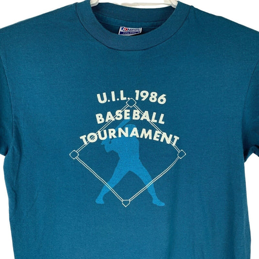 Camiseta vintage del torneo de béisbol UIL, talla mediana, 1986, Texas, años 80, fabricada en EE. UU., para hombre, azul