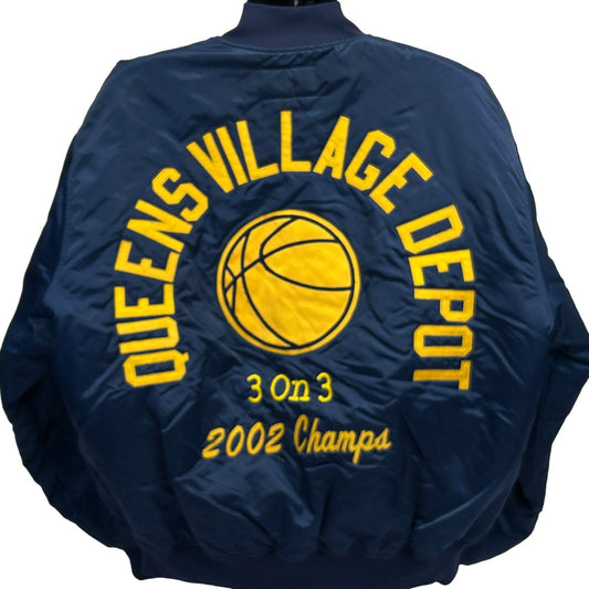 Queens Village Depot Basketball Vintage Y2Ks Satin Bomber Jacket 3XL Mens Blue