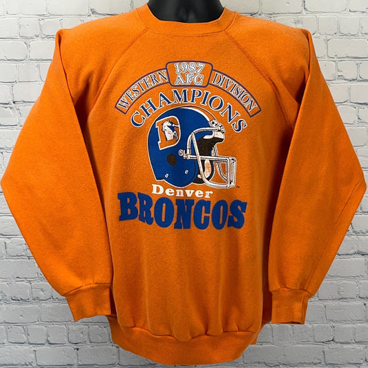Vintage 80s Denver Broncos 1987 Sweatshirt Division Champions Orange M Medium