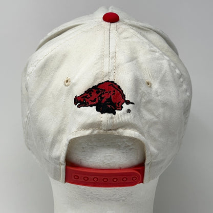 Vintage 90s Arkansas Razorbacks Hogs Hat Snapback White Red NCAA Baseball Cap