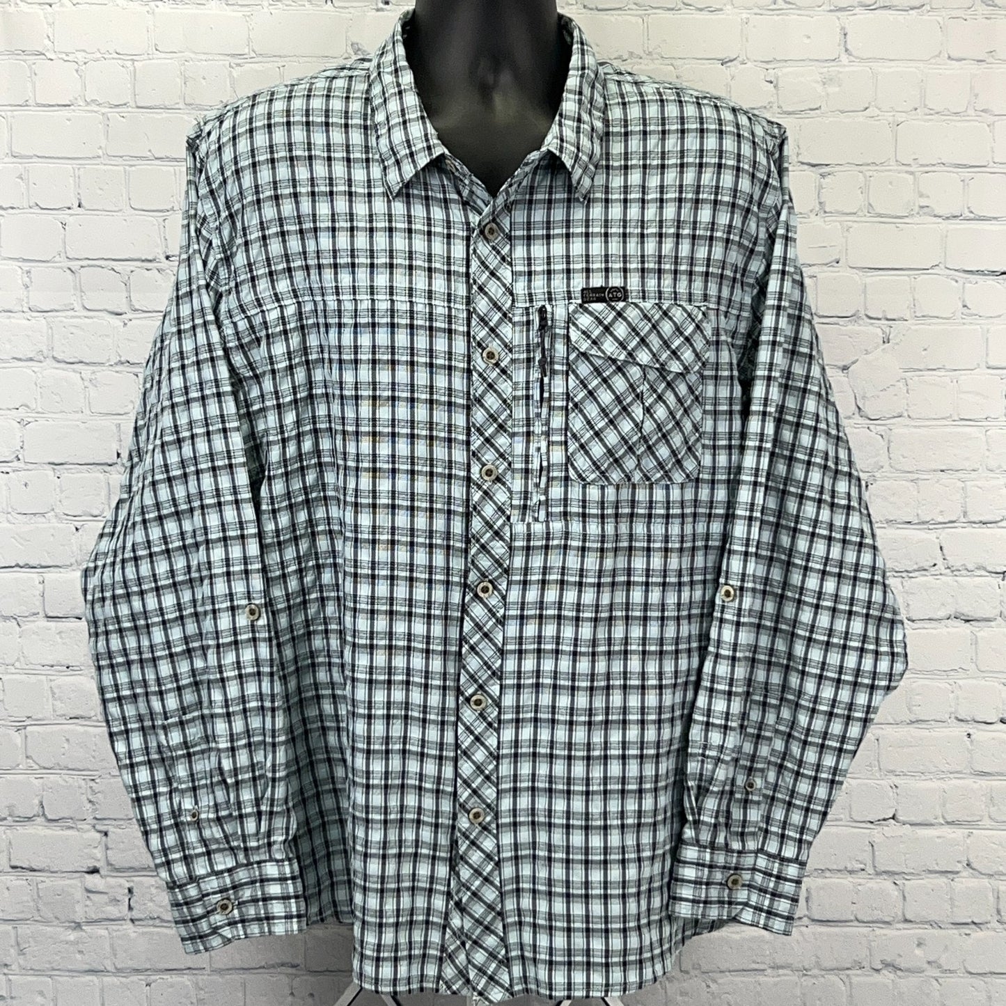 Wrangler x ATG Button Front Shirt All Terrain Gear Vented Blue Plaid XXL 2XL