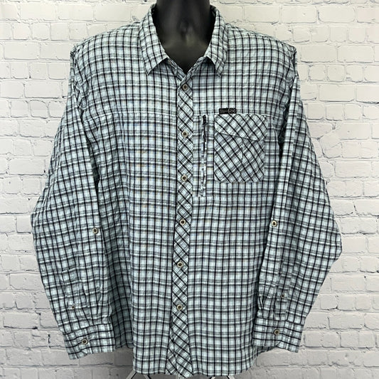 Wrangler x ATG Button Front Shirt All Terrain Gear Vented Blue Plaid XXL 2XL