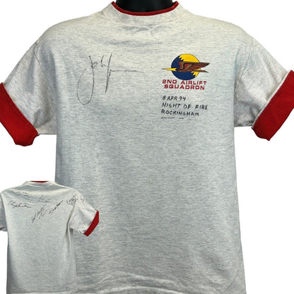 Camiseta vintage firmada de Night of Fire Rockingham, años 90, para hombre, color gris