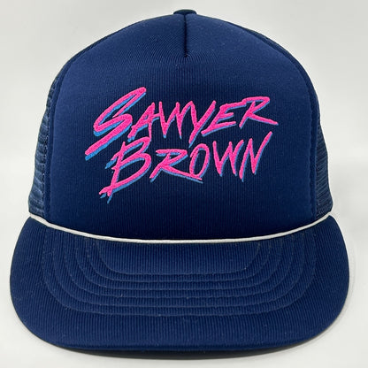 Vintage Sawyer Brown Trucker Hat Cap Blue Country Western Music Band Snapback