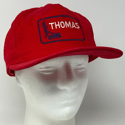 Vintage Thomas Drilling Equipment Oil Rig Patch Red Corduroy Baseball Hat Cap