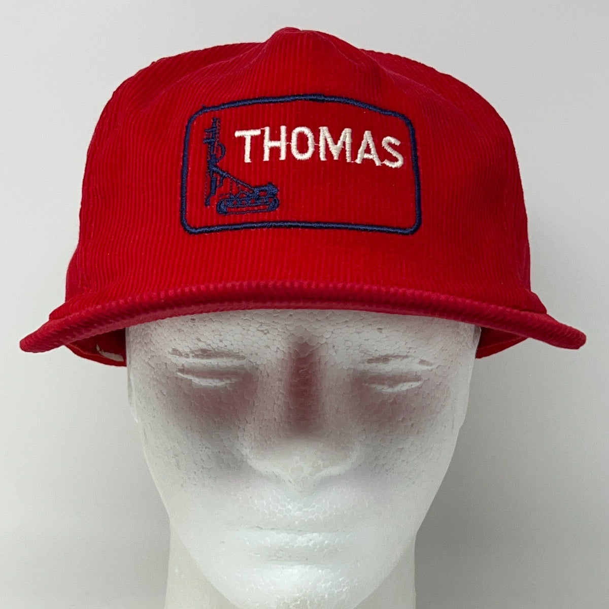 Vintage Thomas Drilling Equipment Oil Rig Patch Red Corduroy Baseball Hat Cap