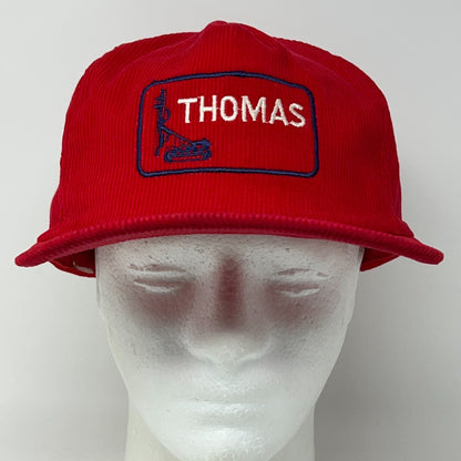Vintage Thomas Drilling Equipment Oil Rig Patch Red Corduroy Baseball Hat Cap