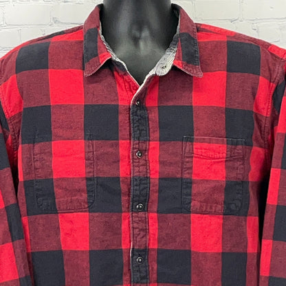 Lucky Brand Reversible Flannel Shirt Mens 2XL XXL Red Black Buffalo Plaid Snap