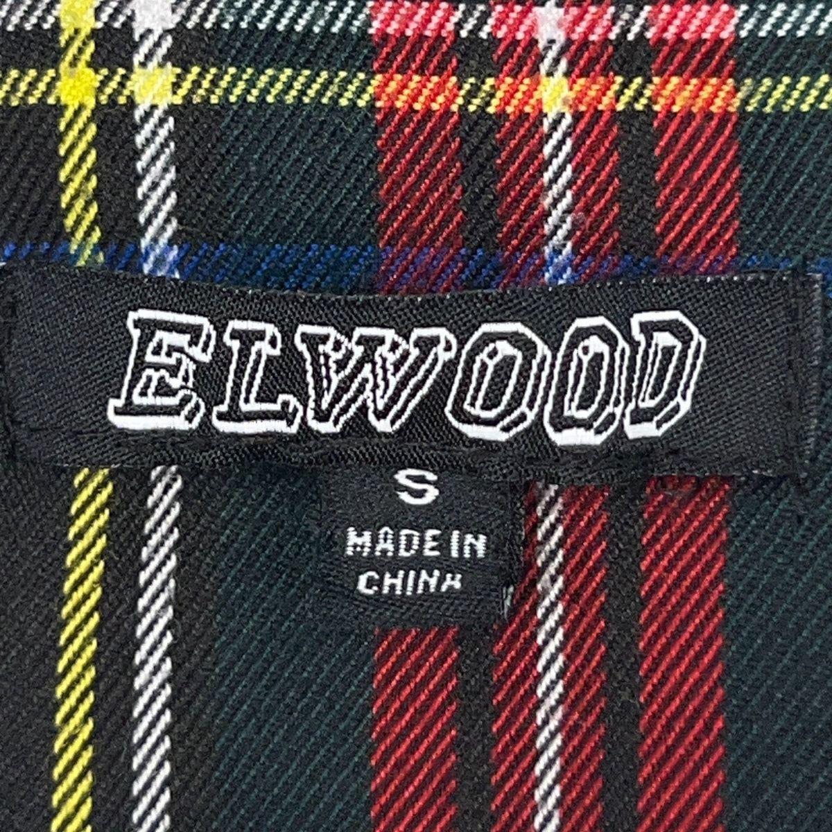Elwood Plaid Button Up Shirt S Small Tartan Raw Hem Track Stripe Long Sleeve