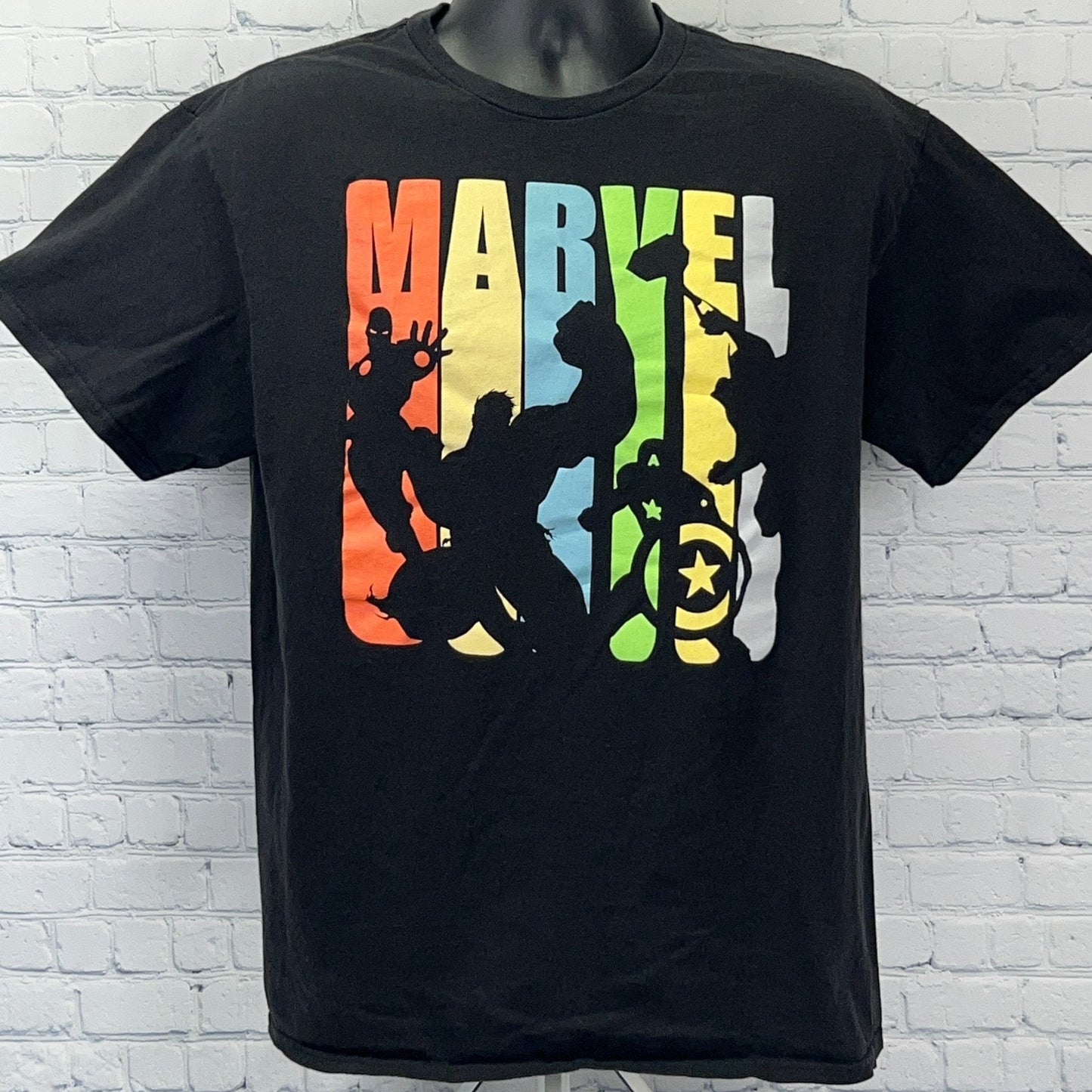 Marvel Comics T Shirt MCU Iron Man Thor Hulk Captain America Black Tee L Large