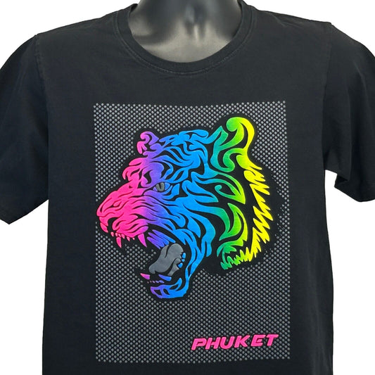 Camiseta de Phuket, Tailandia, tamaño mediano, tigre indochino, camiseta con pintura hinchada para hombre, color negro