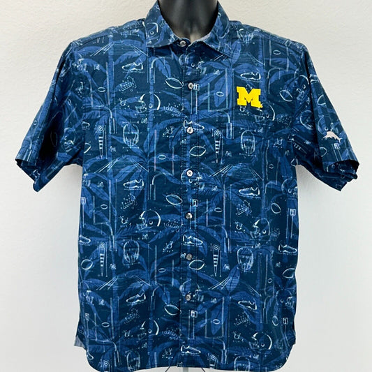 Michigan Wolverines Football Button Front Shirt Mens Medium Tommy Bahama Blue