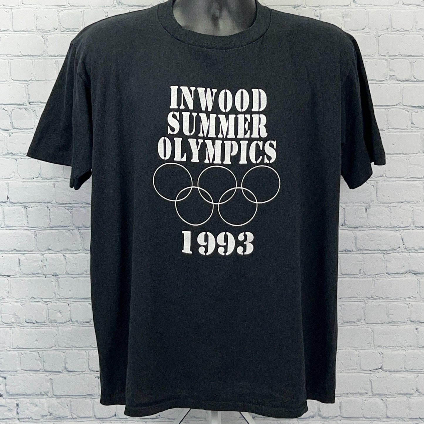 Vintage 90s Inwood Summer Olympics T Shirt New York Made In USA Black XL X-Large