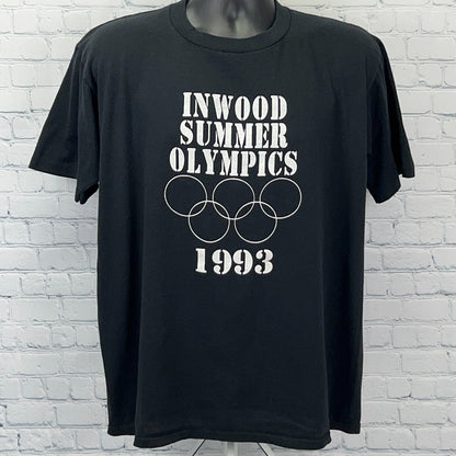 Vintage 90s Inwood Summer Olympics T Shirt New York Made In USA Black XL X-Large