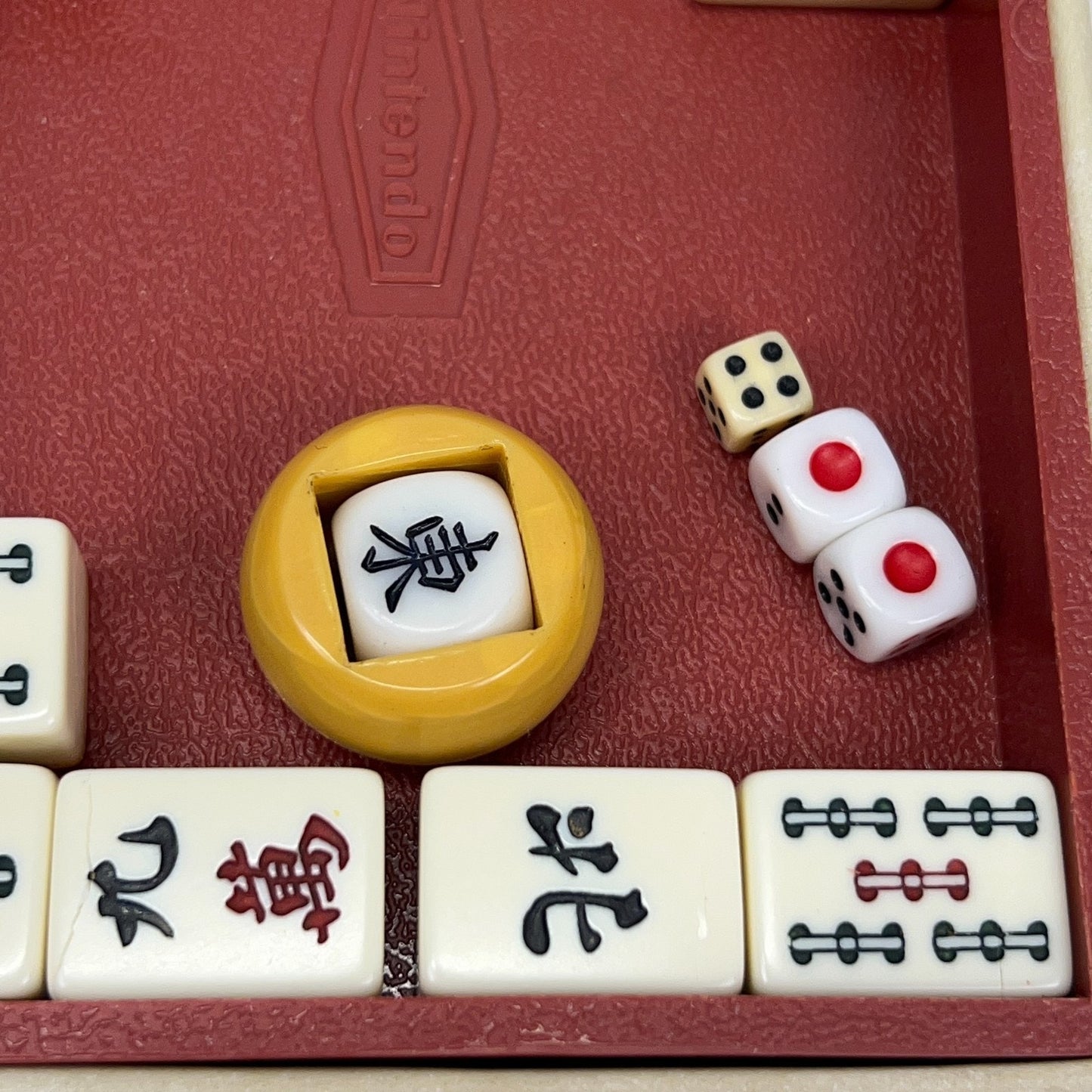 Vintage Nintendo Japanese Mahjong Set Travel Case Yellow Incomplete 127 Tiles
