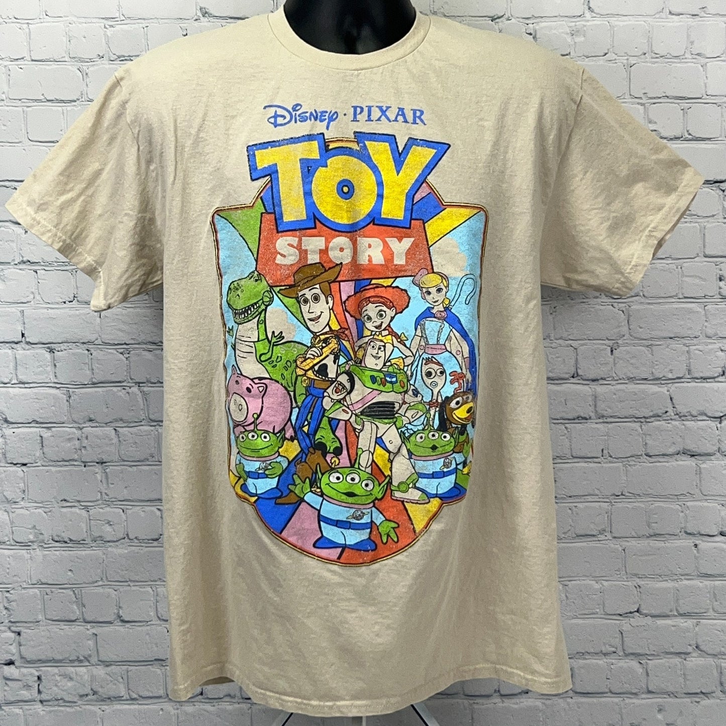 Disney Pixar Toy Story T Shirt Unisex L Large Beige Cartoon Movie Mad Engine