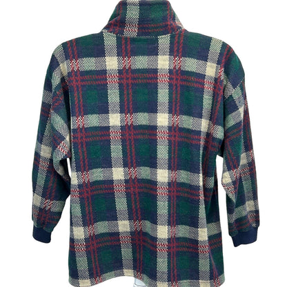 Vintage 90s Plaid Mock Neck Sweater Mens Medium Green Blue Fleur-de-lis Zipper