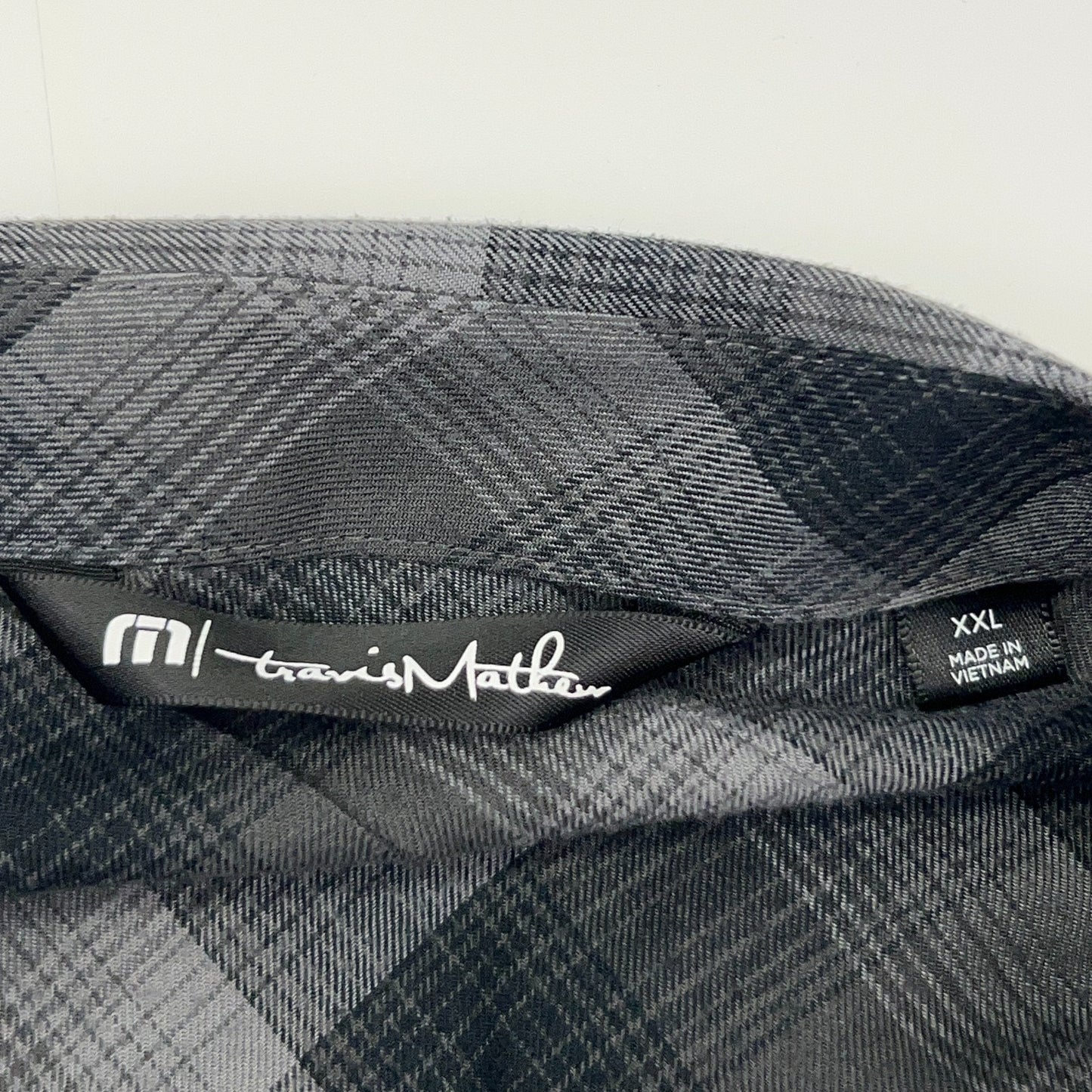 Travis Mathew Button Front Shirt Long Sleeve Pockets Plaid Gray Mens XXL 2XL