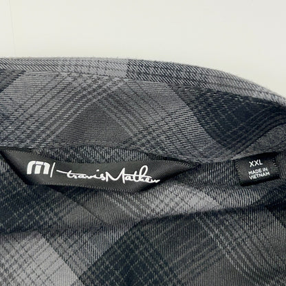 Travis Mathew Button Front Shirt Long Sleeve Pockets Plaid Gray Mens XXL 2XL