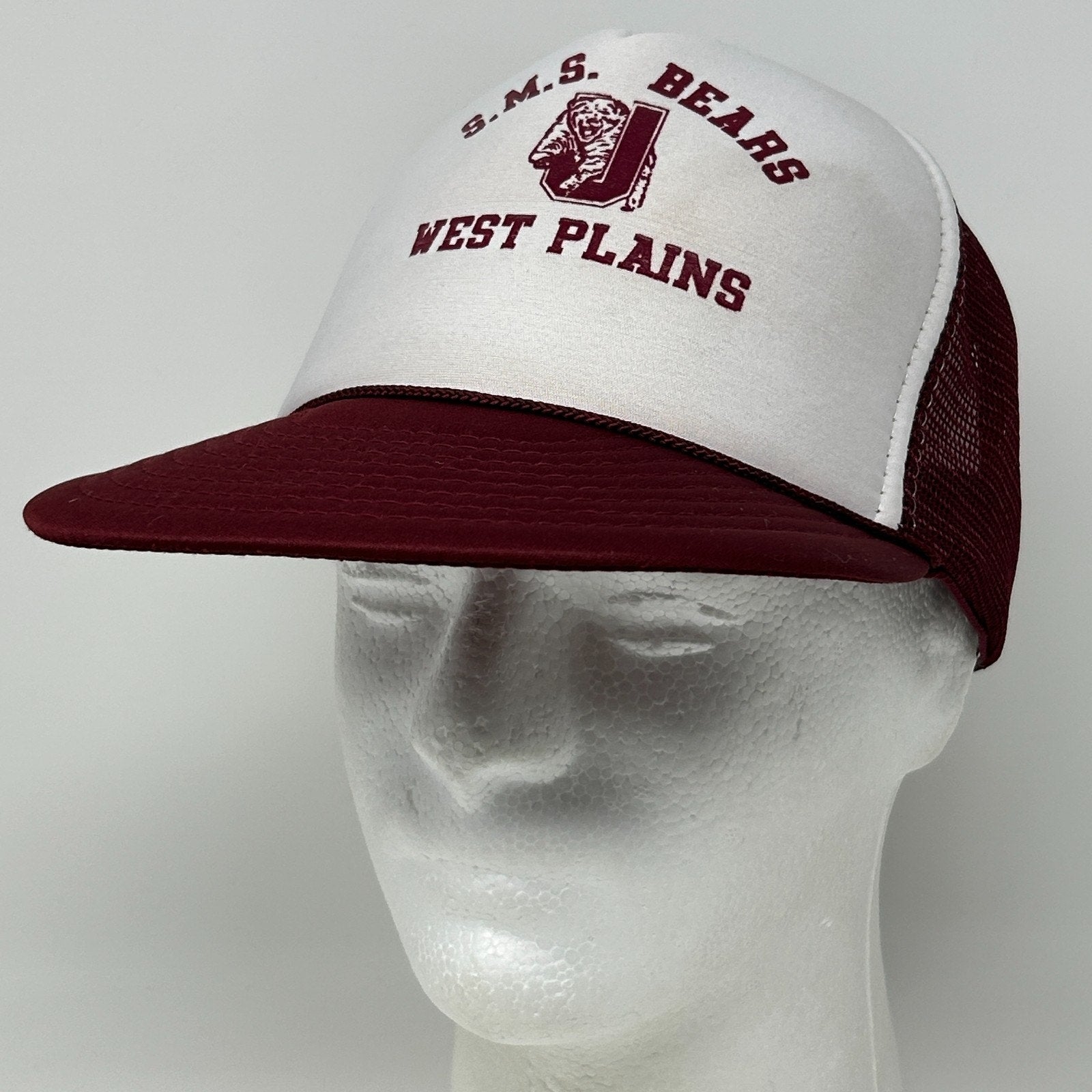 Vintage 80s SMS Bears Trucker Hat Baseball Cap Missouri State MSU Snapback Red - Neon Vintage