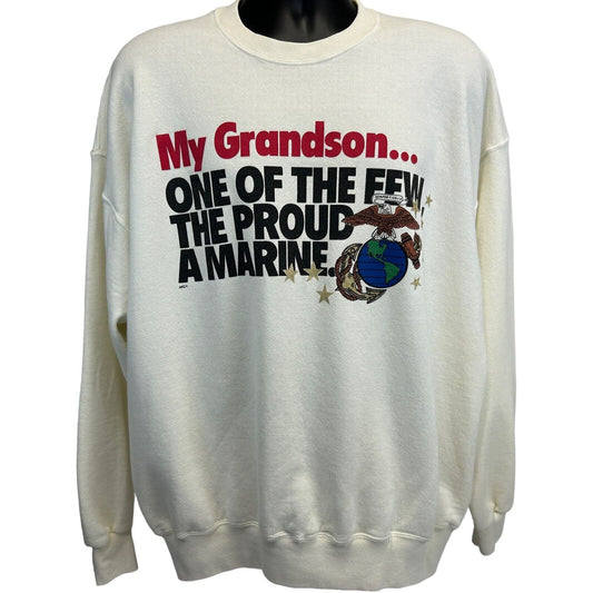 Vintage Grandson is a Marine Sweatshirt Mens XXL USMC Grandpa Grandfather White - Neon Vintage