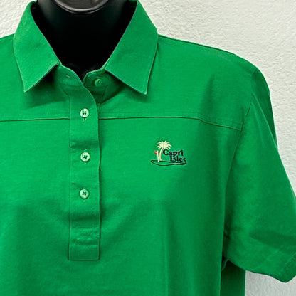 Vintage 80s Capri Isles Golf Club Womens Polo Shirt Venice Florida Green L Large