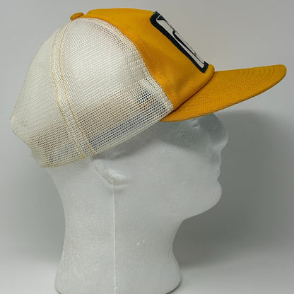 Vintage 70s First National Bank Trucker Hat Baseball Cap FNC Snapback Yellow